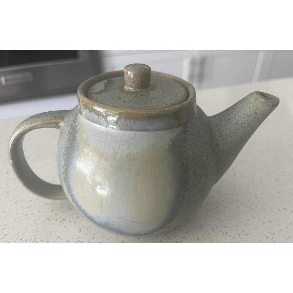 Handmade Artist Pottery Tea Coffee Pot with Lid Small 4" x 6" Blue Stoneware